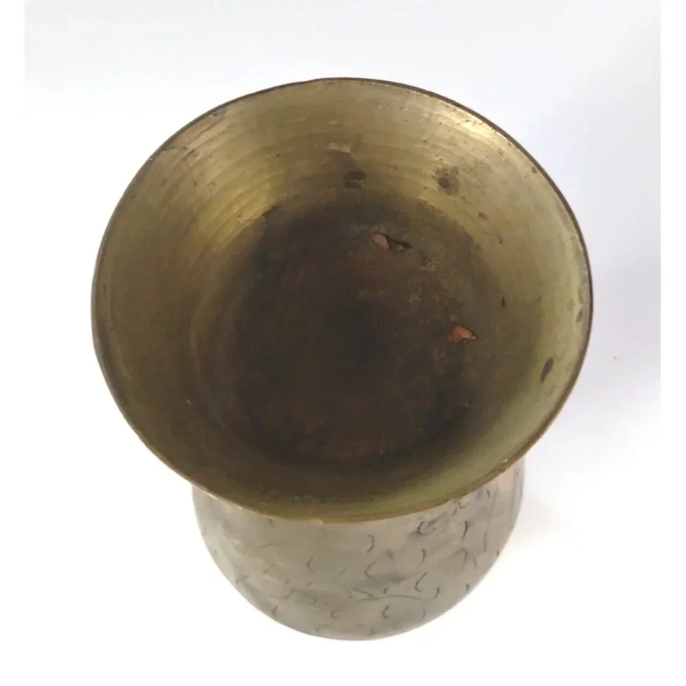 Antique Hand Etched‎ Brass Vase 7.75'' Tall Vintage
